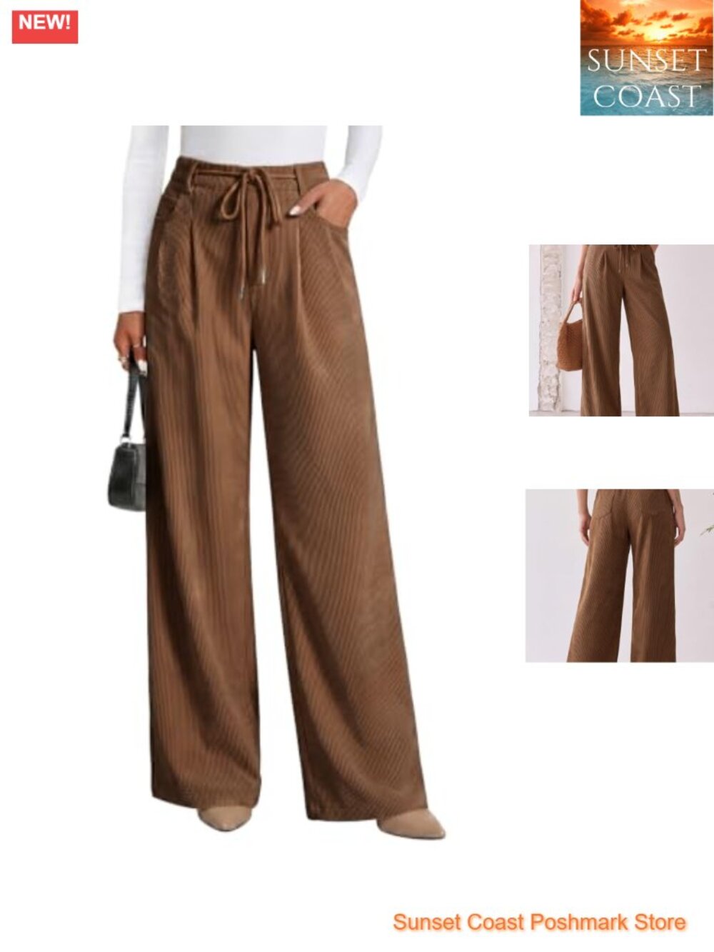 Corduroy Pants Women Wide Leg High Waisted Drawstring Loose Fit Full Length